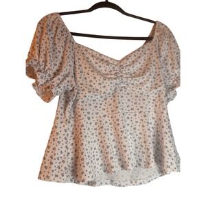 Vibe Sportswear Floral Print Puff Sleeve Peplum Top juniors Size L